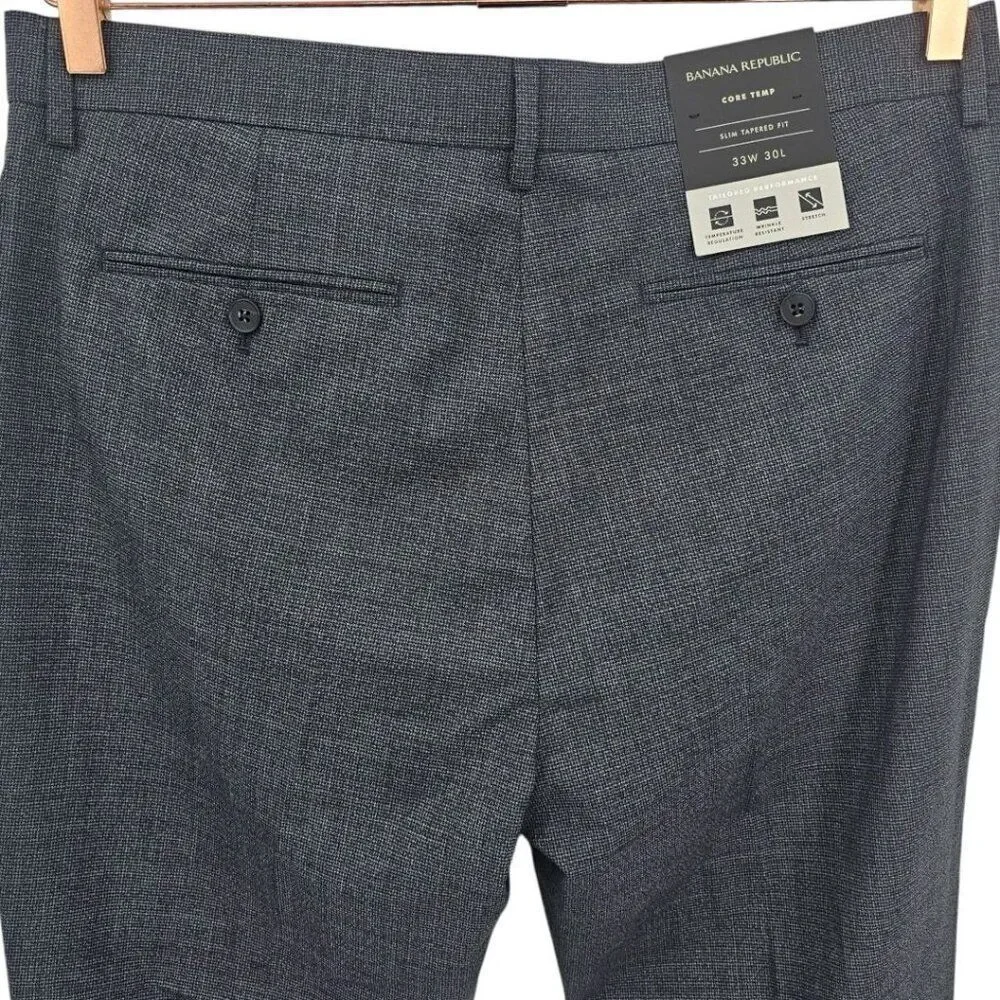 Banana Republic Mens 33 Navy Wool Blend Core Temp Slim Tapered Fit Dress Pant